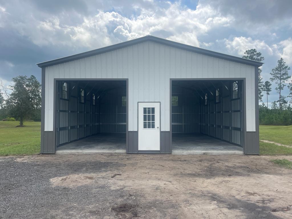 Commercial metal building with two bays