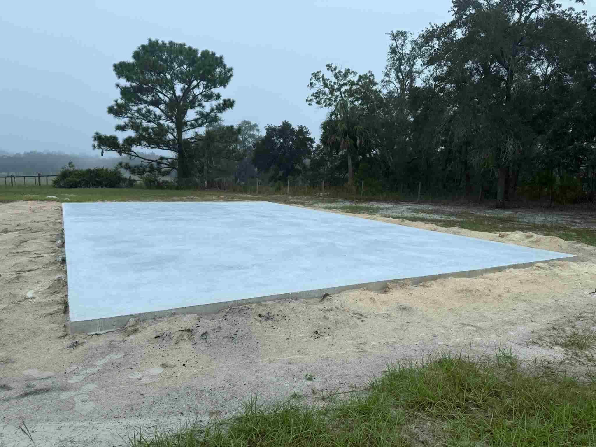 Freshly poured concrete slab foundation